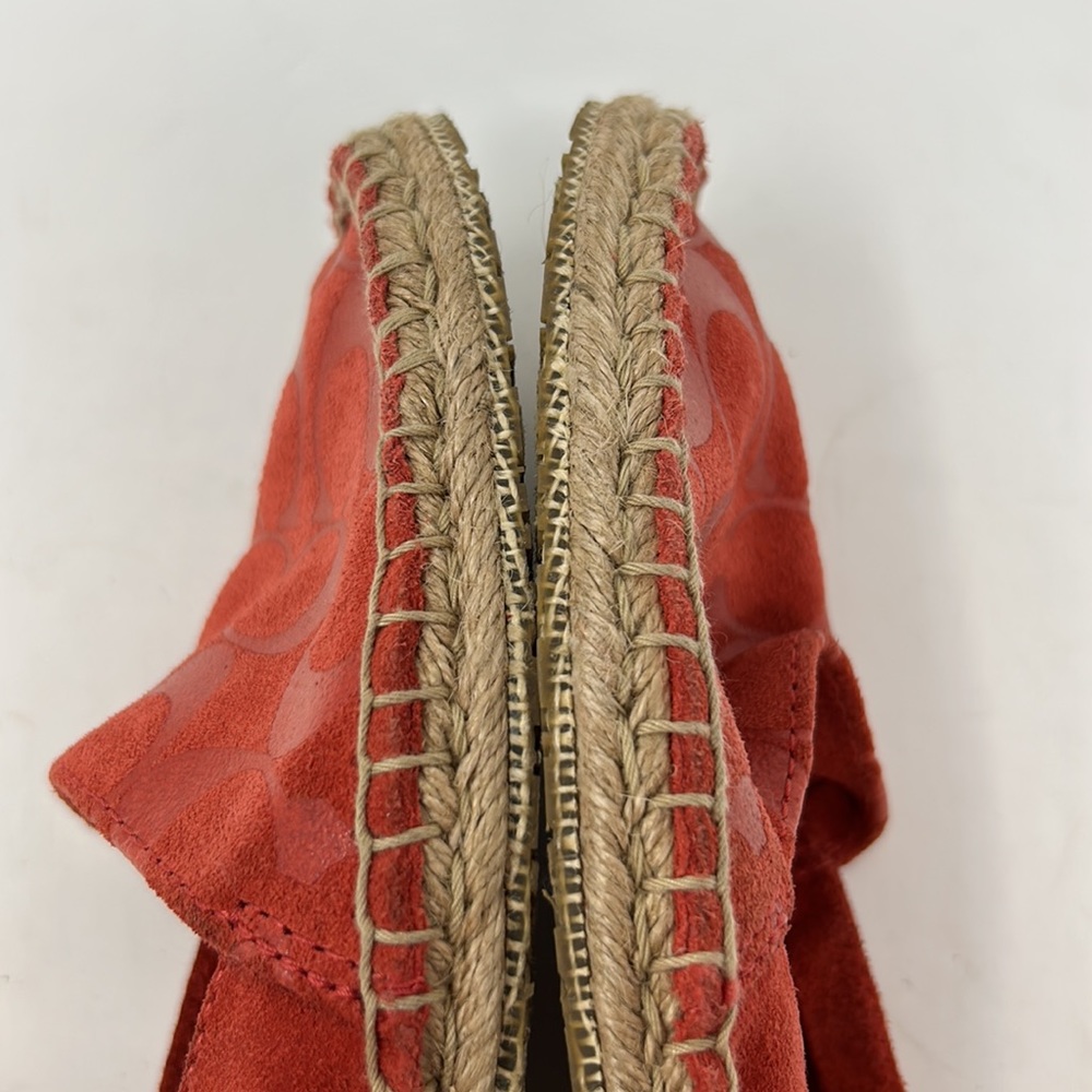 Coach June Coral Signature Logo Embossed Suede Leather Espadrille Flats Size 7.5 - Picture 9 of 14